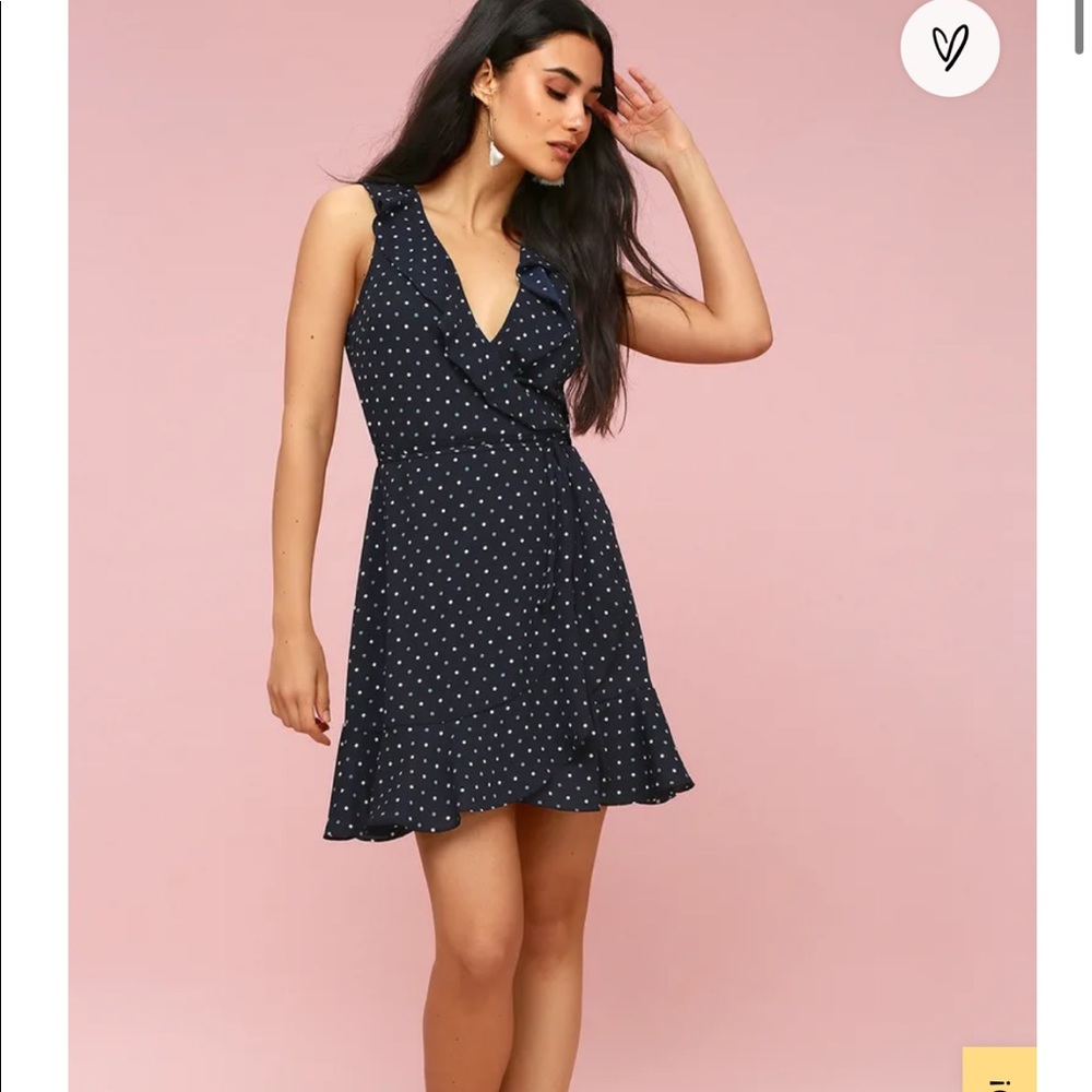 LULUS Blue Dot’s & White Wrap Dress Size S.